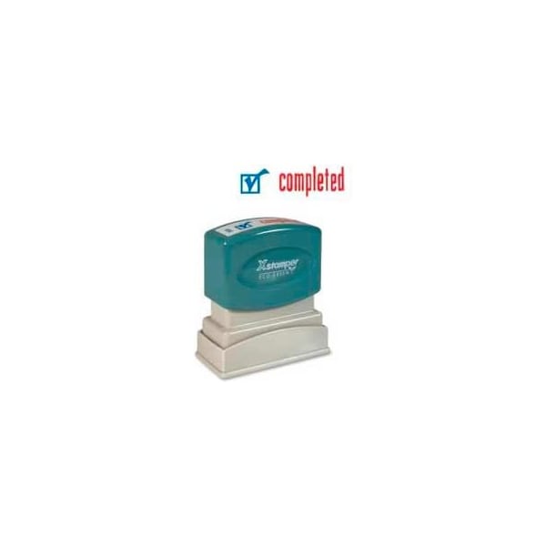 Shachihata Xstamper Pre-Inked Message Stamp, COMPLETED, 1-5/8" x 1/2", Blue/Red 2026 - main